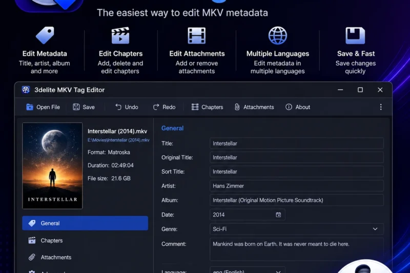 3delite MKV Tag Editor 1.0.190.282 Pre-Activated